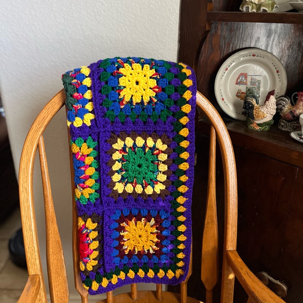 Mardi Gras colored crocheted afghan